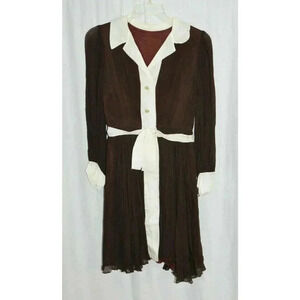 1960s Brown White Chiffon Union Made Dress Rhinest
